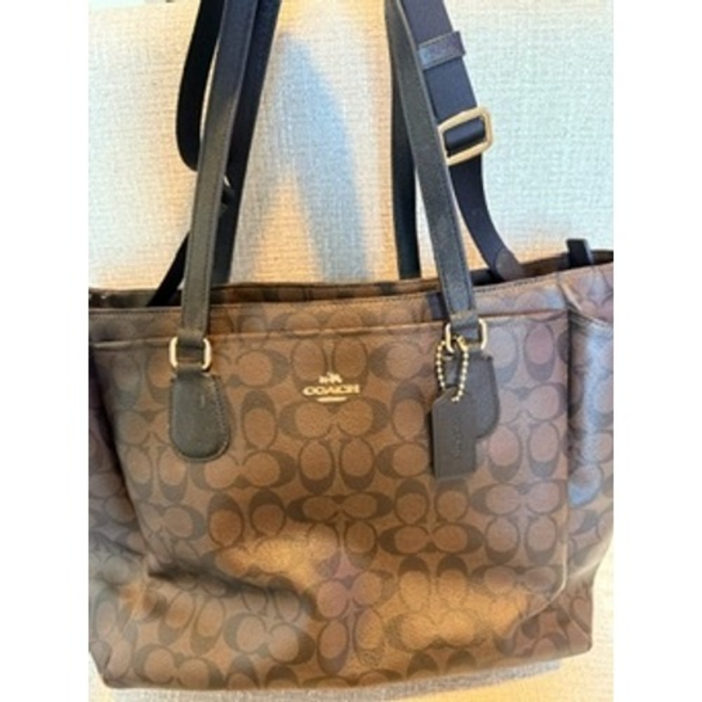 Coach Gallery Tote Bag Signature Canvas Brown Black Gold Hardware F79609